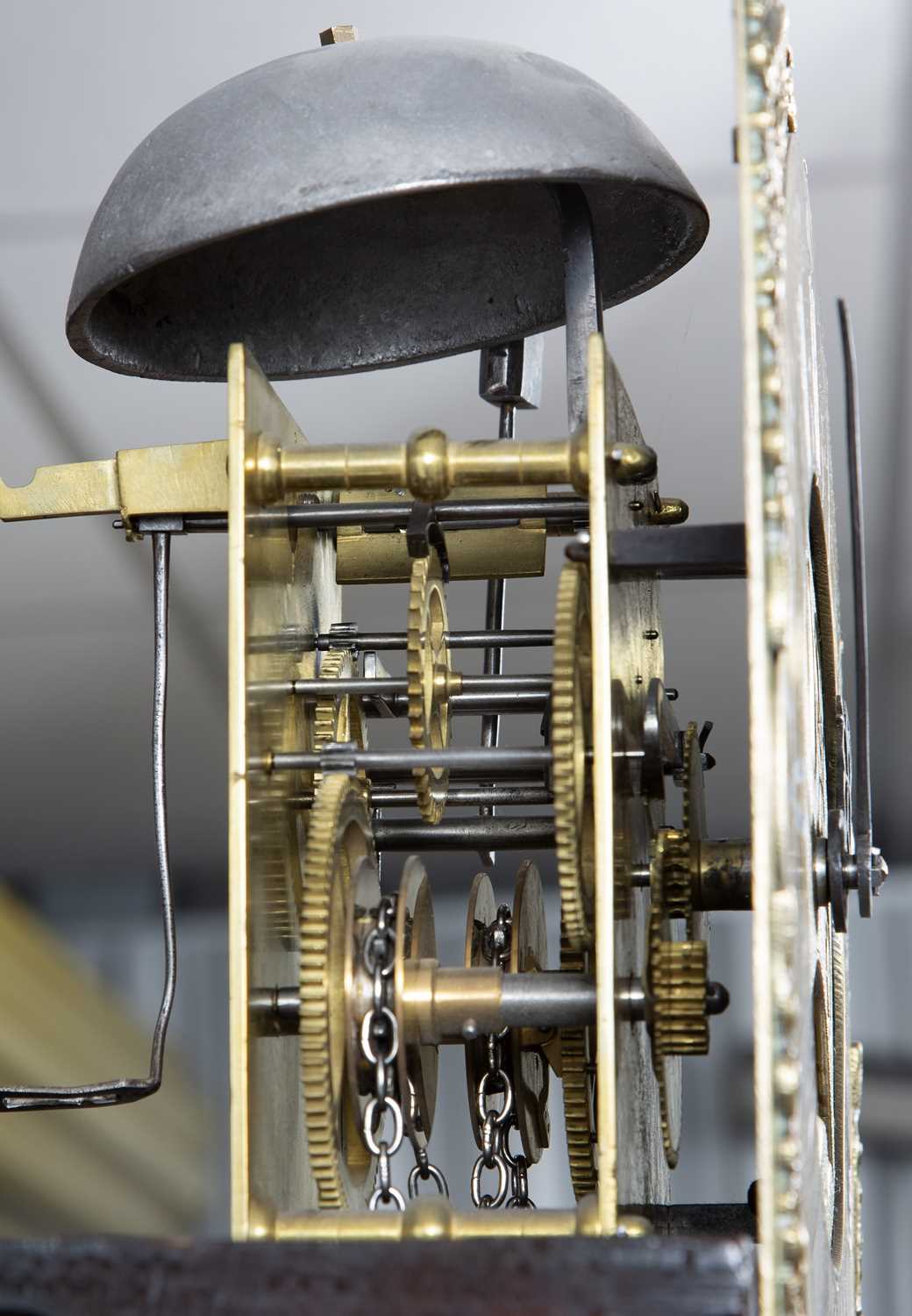 A George III oak longcase clock, the hood with caddy top and turned pillars, the brass dial with - Image 3 of 3