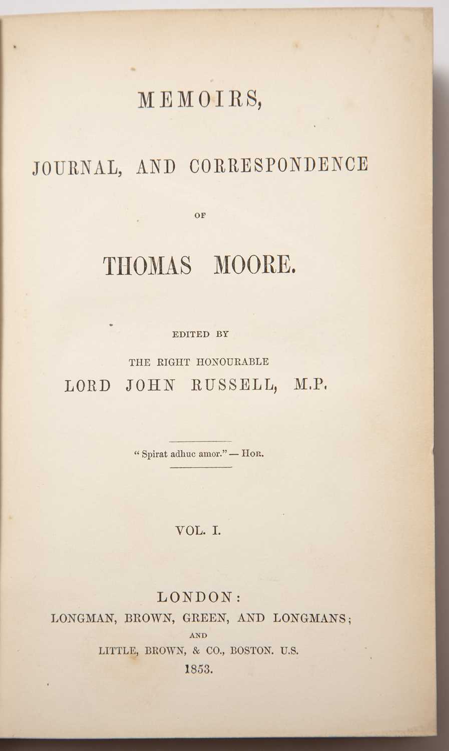 Moore (Thomas) Irish Writer (1779-1852) 'Memoirs, Journal & Correspondence'. 8 Vols. Lord John - Image 2 of 2