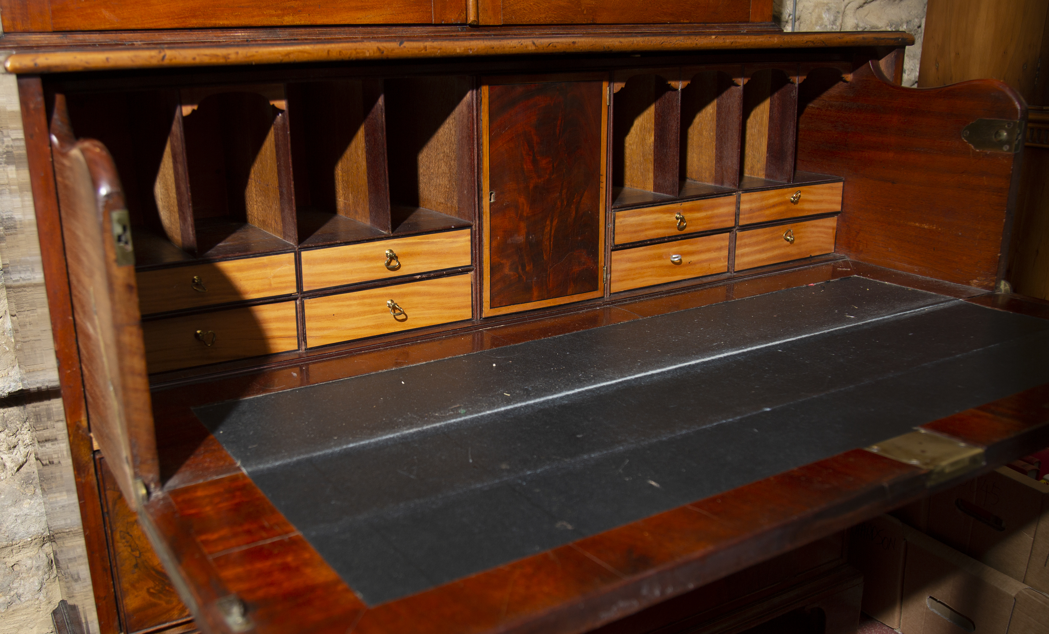 A George III mahogany secretaire, with fitted interior and panelled as two drawers, with two further - Image 2 of 3