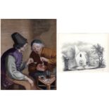 Continental school (19th century) Two pipe smokers in a tavern interior, watercolour, 16 x 12.5cm;