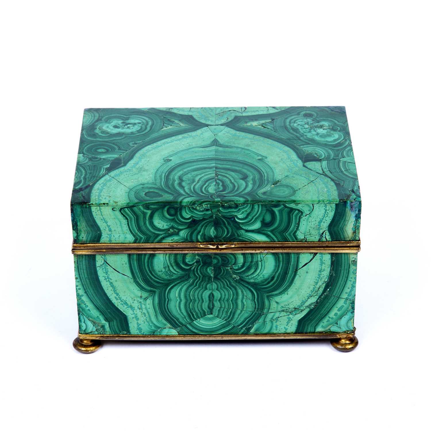 A 19th century Malachite and gilt bronze rectangular casket, possibly Russian, with well matched - Image 3 of 6