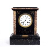 A Victorian black slate and pink marble library clock with striking mechanism and presentation