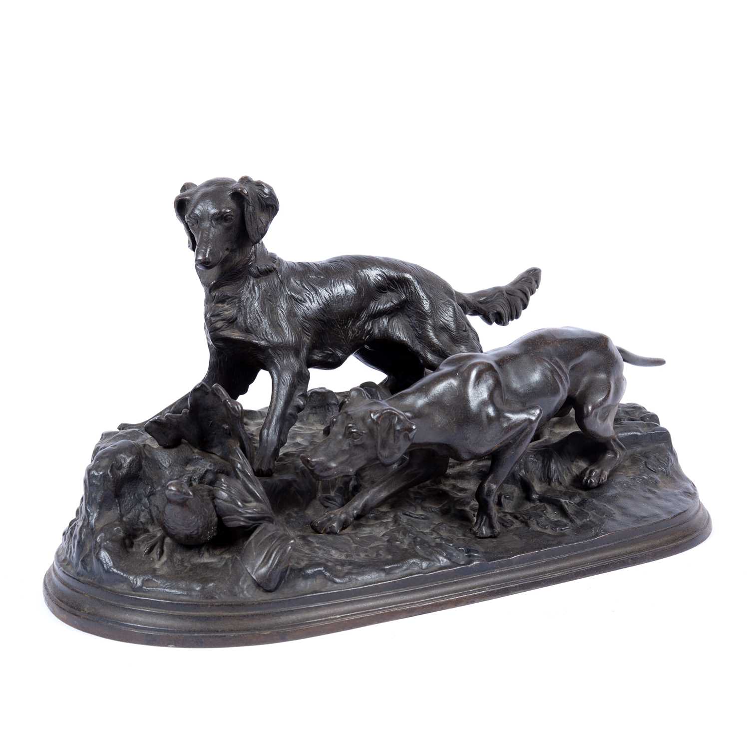 A Russian cast iron animalier group, depicting a pointer and retriever flushing a game bird, Kashi - Image 2 of 4