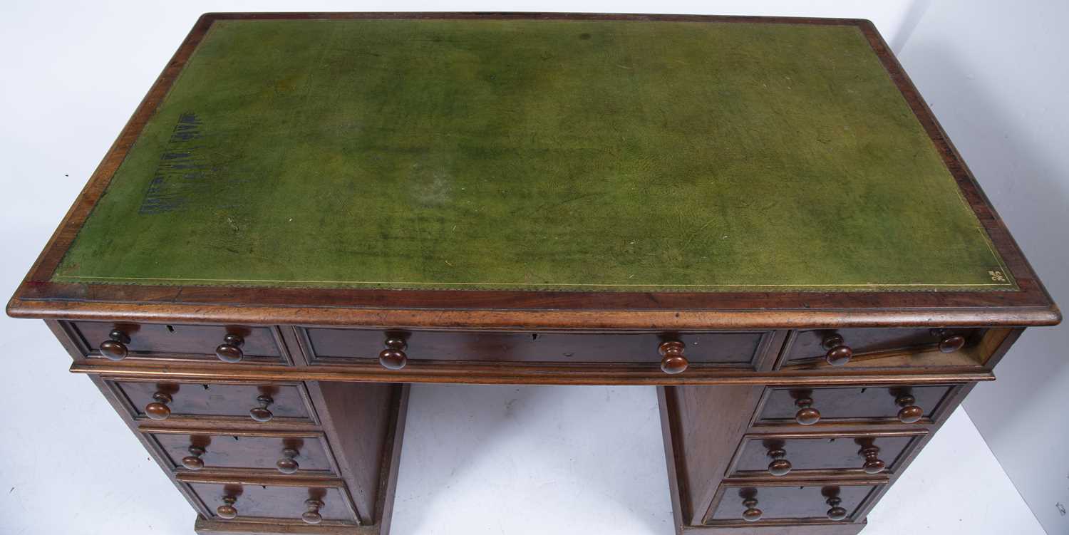 A Victorian mahogany pedestal desk, the top with morocco leather inset above one long and eight - Image 4 of 5