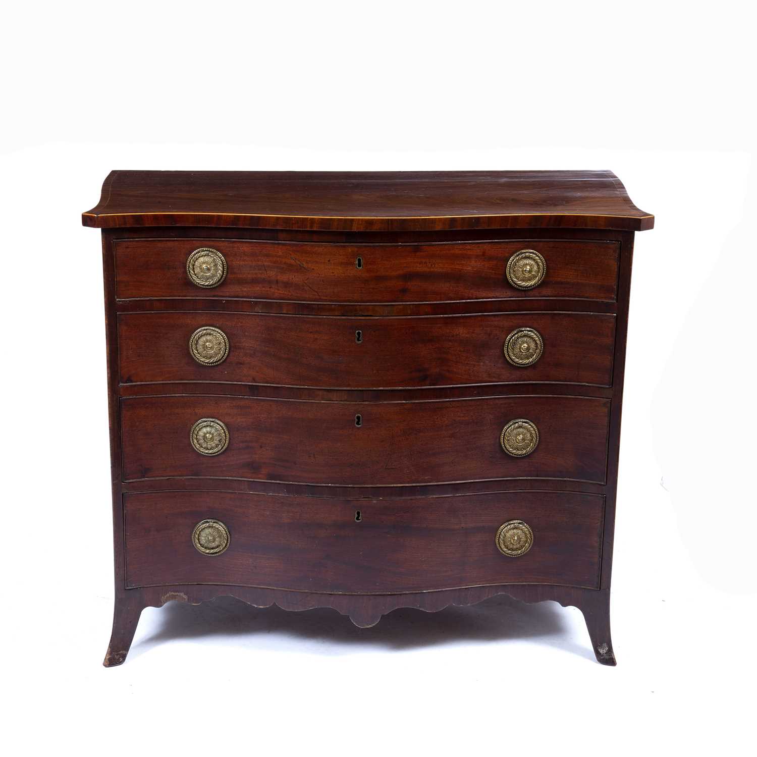 A George III serpentine fronted mahogany chest, the top with a narrow crossband above four graduated - Image 2 of 5