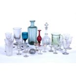 A collection of glassware, to include a 19th century ale glass with faceted sides, a matched set