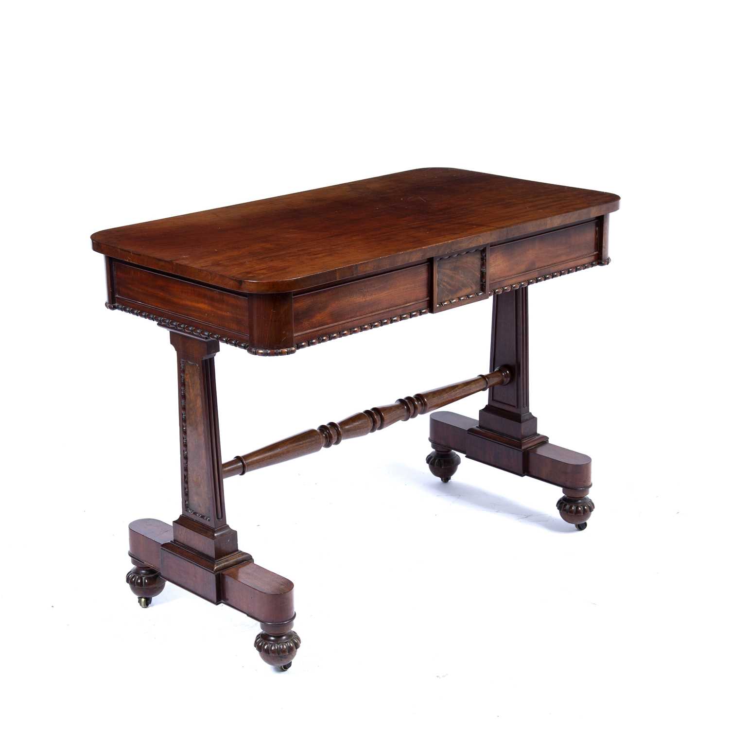 A George IV rectangular mahogany library table, the top with rounded ends above two frieze drawers - Image 2 of 7