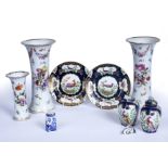 A group of 19th century ceramics to include a pair of Dresden vases, 26.5cm high, another 17cm high,