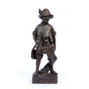 After Auguste Moreau - A filled bronze figure of a boy poacher, carrying his catch and wearing hat