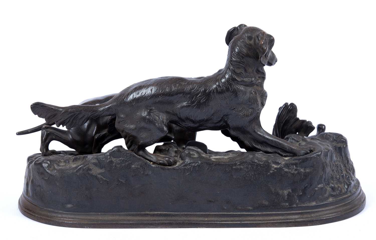 A Russian cast iron animalier group, depicting a pointer and retriever flushing a game bird, Kashi - Image 3 of 4