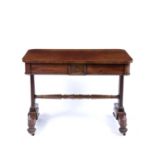 A George IV rectangular mahogany library table, the top with rounded ends above two frieze drawers