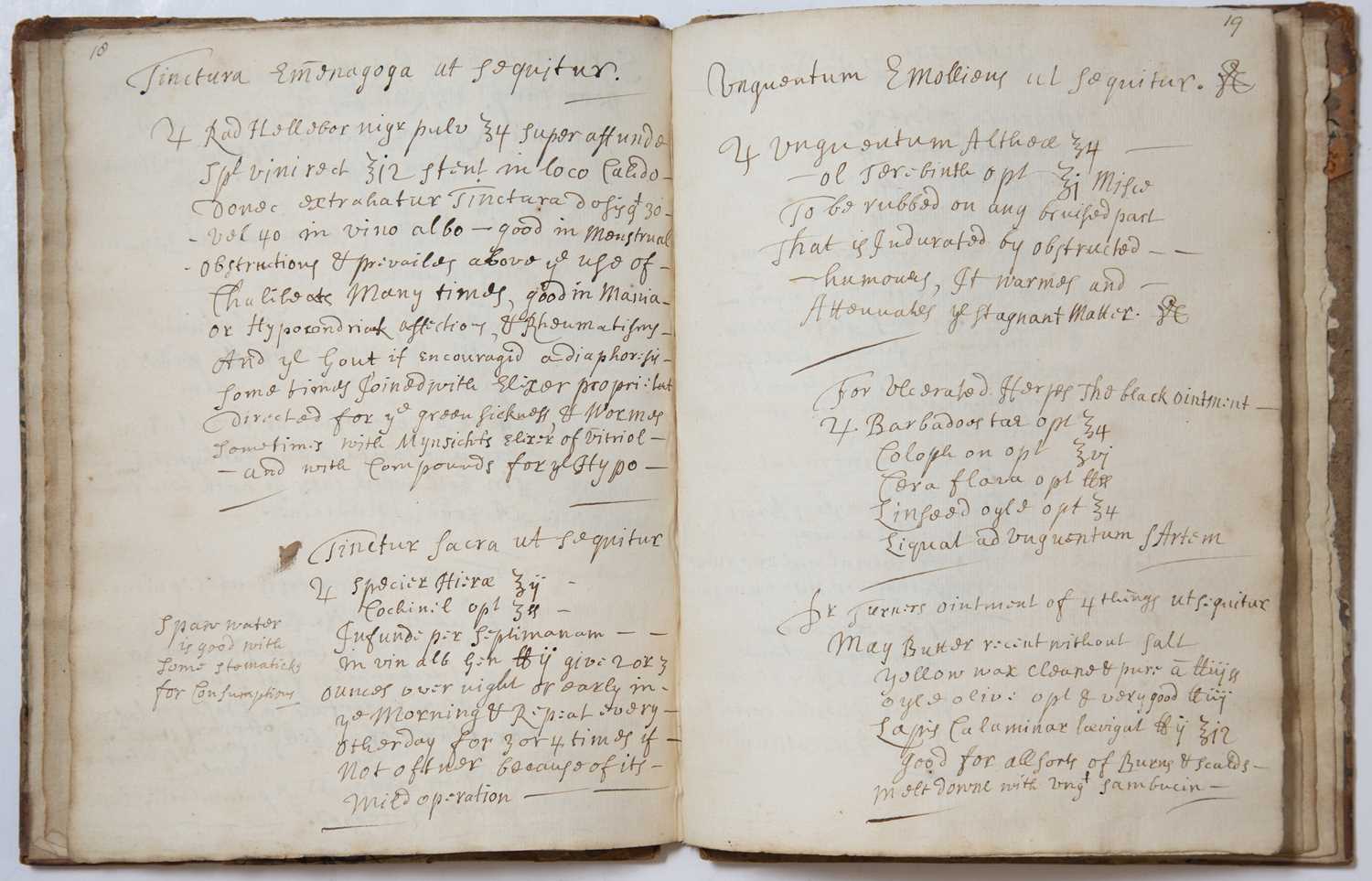 An 18th century manuscript Pharmacopaeia Pauperum or Hospital Dispensatory. 21 sides written in - Image 3 of 4