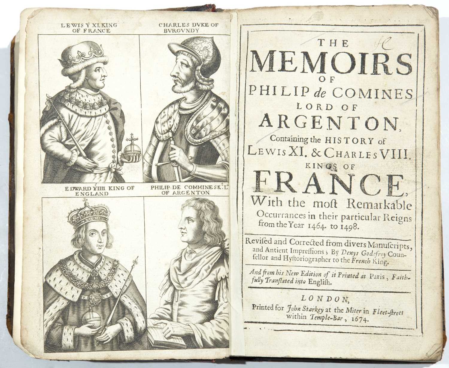 de Comines (Philip, Lord of Argenton) The Memoirs of... Starkey, London 1674. With portrait - Image 2 of 3