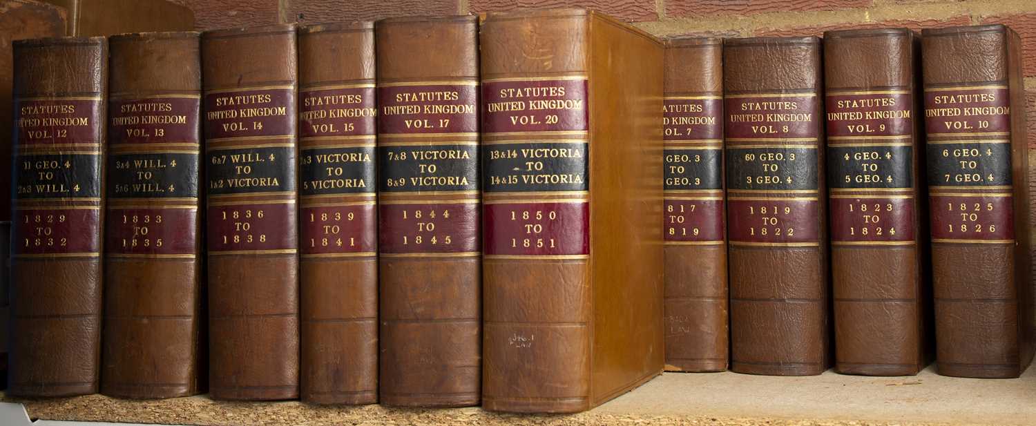 Statutes of the United Kingdom (1801-1851). Vols. 1 (pub 1804)-10, 12-15, 17-20. Small Fo. Full calf