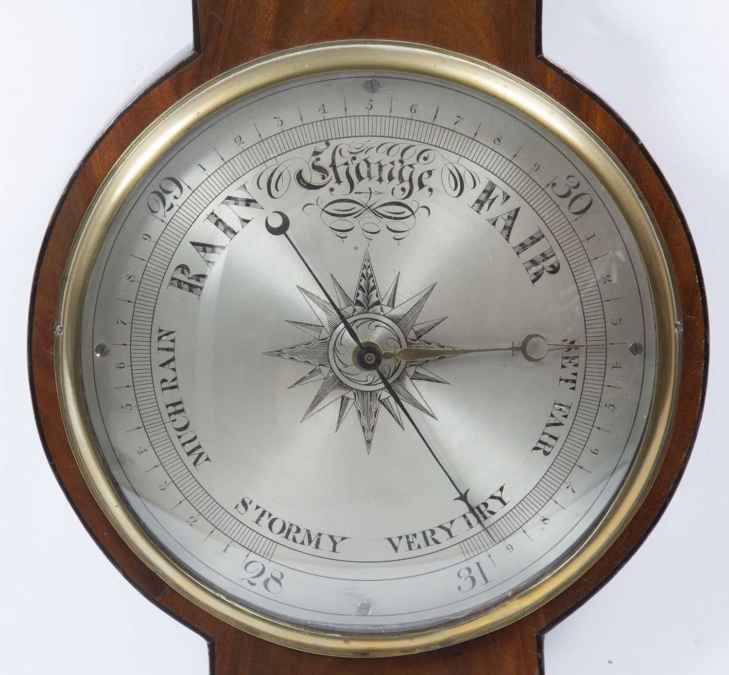A 19th century mahogany banjo wheel barometer with a swan neck pediment above hygrometer dial, - Image 2 of 2