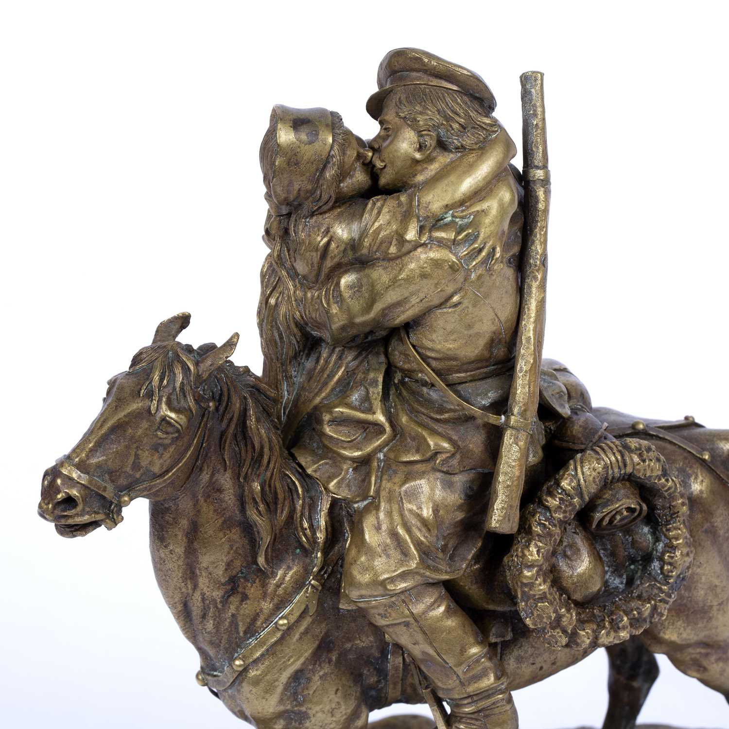 After Vassily Yakovlevitch Gratchev (1831-1905) - A Russian bronze equestrian figure group 'Farewell - Image 3 of 3