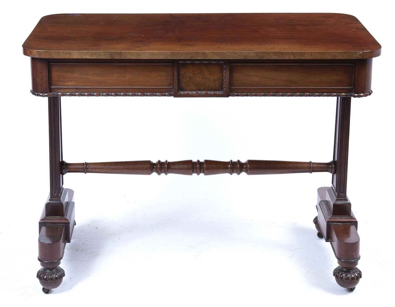 A George IV rectangular mahogany library table, the top with rounded ends above two frieze drawers - Image 4 of 7