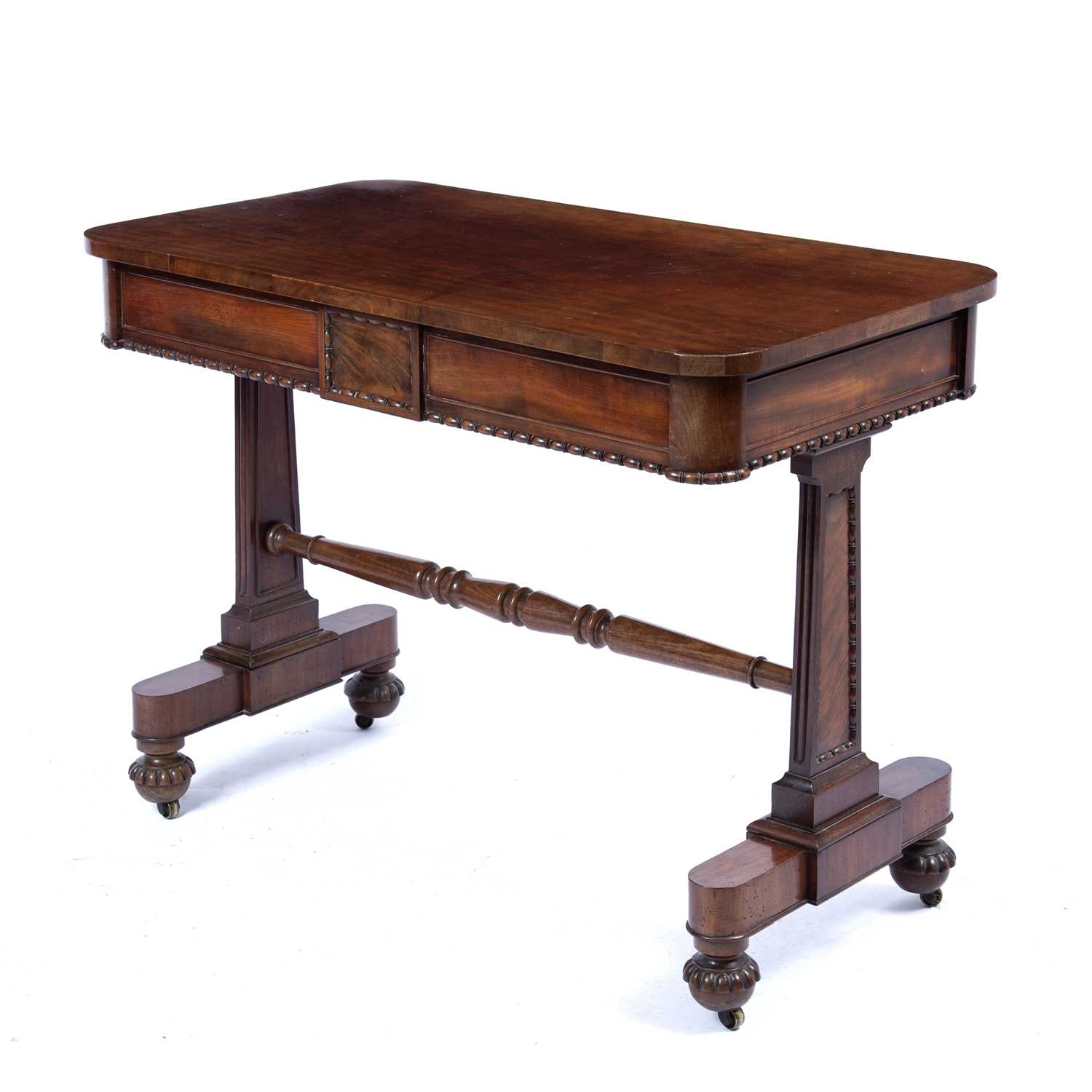 A George IV rectangular mahogany library table, the top with rounded ends above two frieze drawers - Image 3 of 7