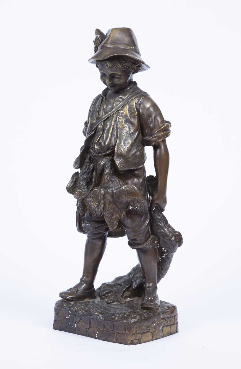 After Auguste Moreau - A filled bronze figure of a boy poacher, carrying his catch and wearing hat - Image 2 of 5