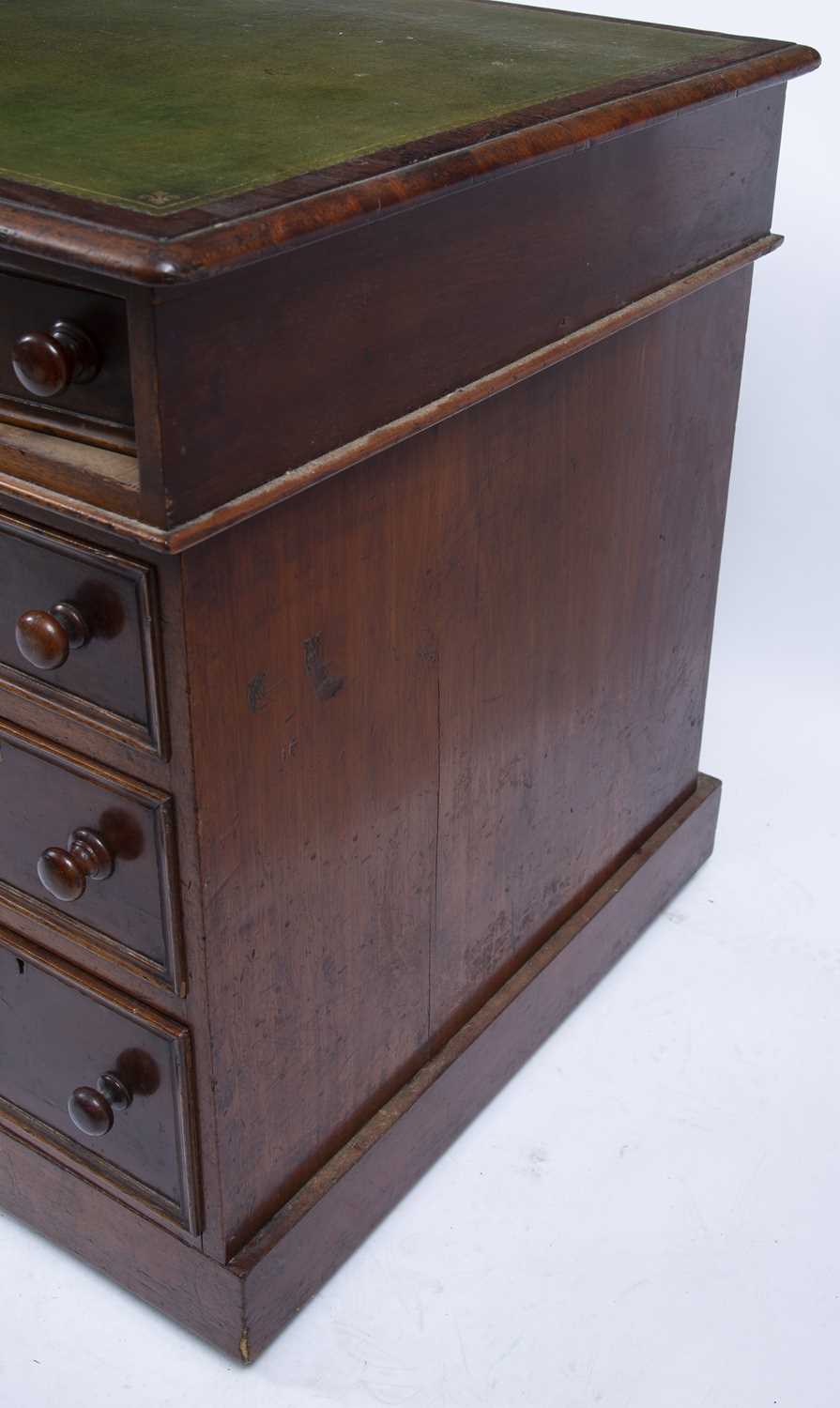 A Victorian mahogany pedestal desk, the top with morocco leather inset above one long and eight - Image 3 of 5