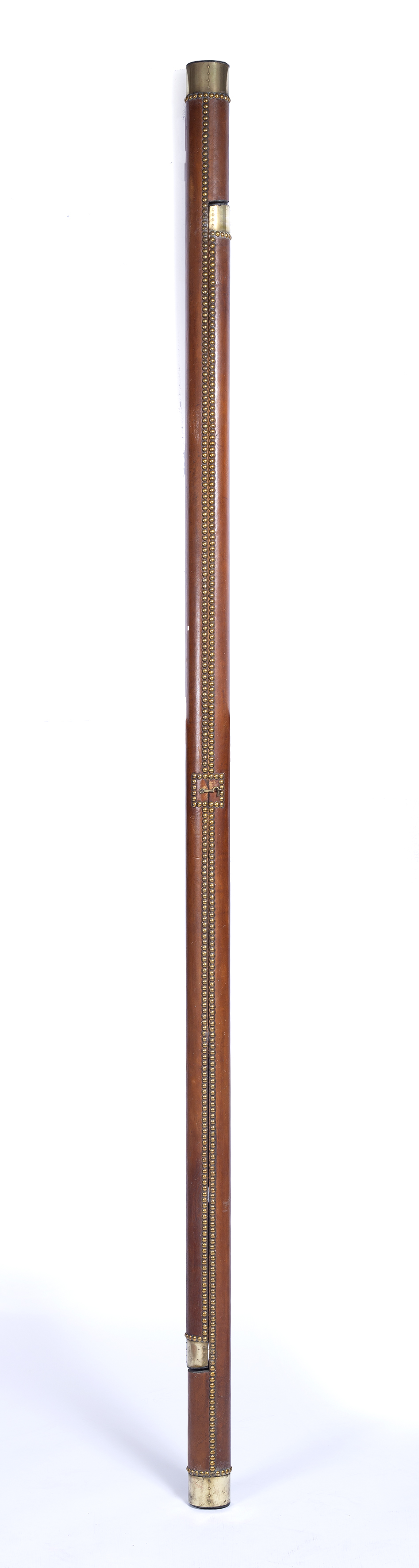 A seven rung folding library pole ladder c1975 by Arthur Brett and Sons with outer brass studded - Image 2 of 2