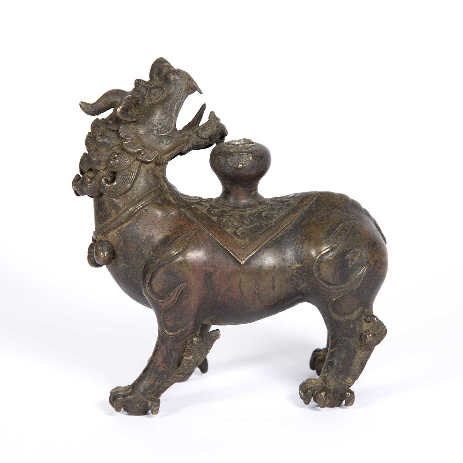 A Chinese early bronze censer in the form of a mythical beast, the head turning backwards with - Image 2 of 3