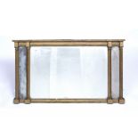 A 19th century giltwood three sectional overmantel mirror with fluted pilasters, 109 x 60cm