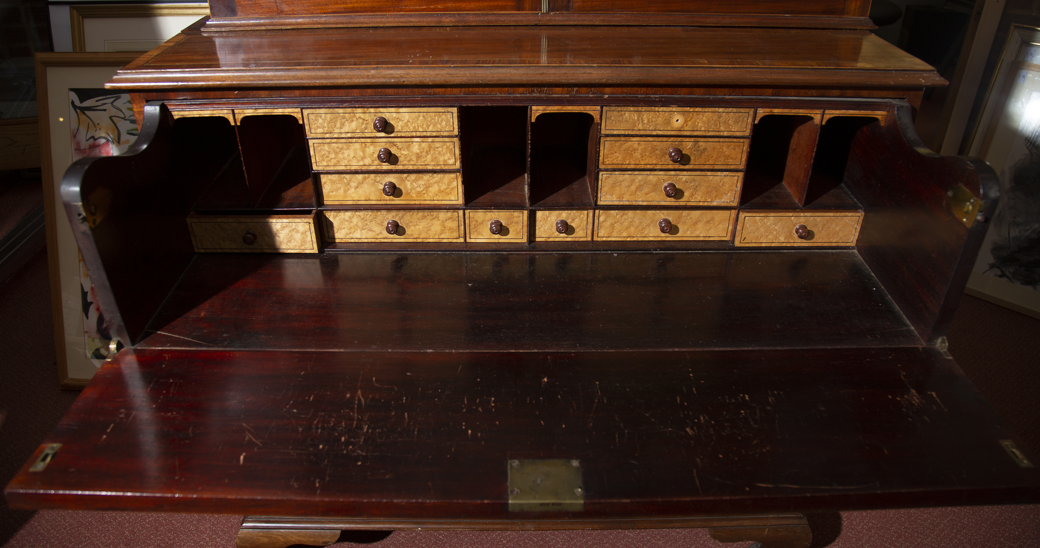 A George III mahogany, crossbanded and inlaid secretaire bookcase, raised on bracket feet, 110cm x - Image 2 of 2