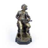 After Jean Didier Debut (1824-1893) 'Giovanni', a bronze figure of a seated young man with a hurdy