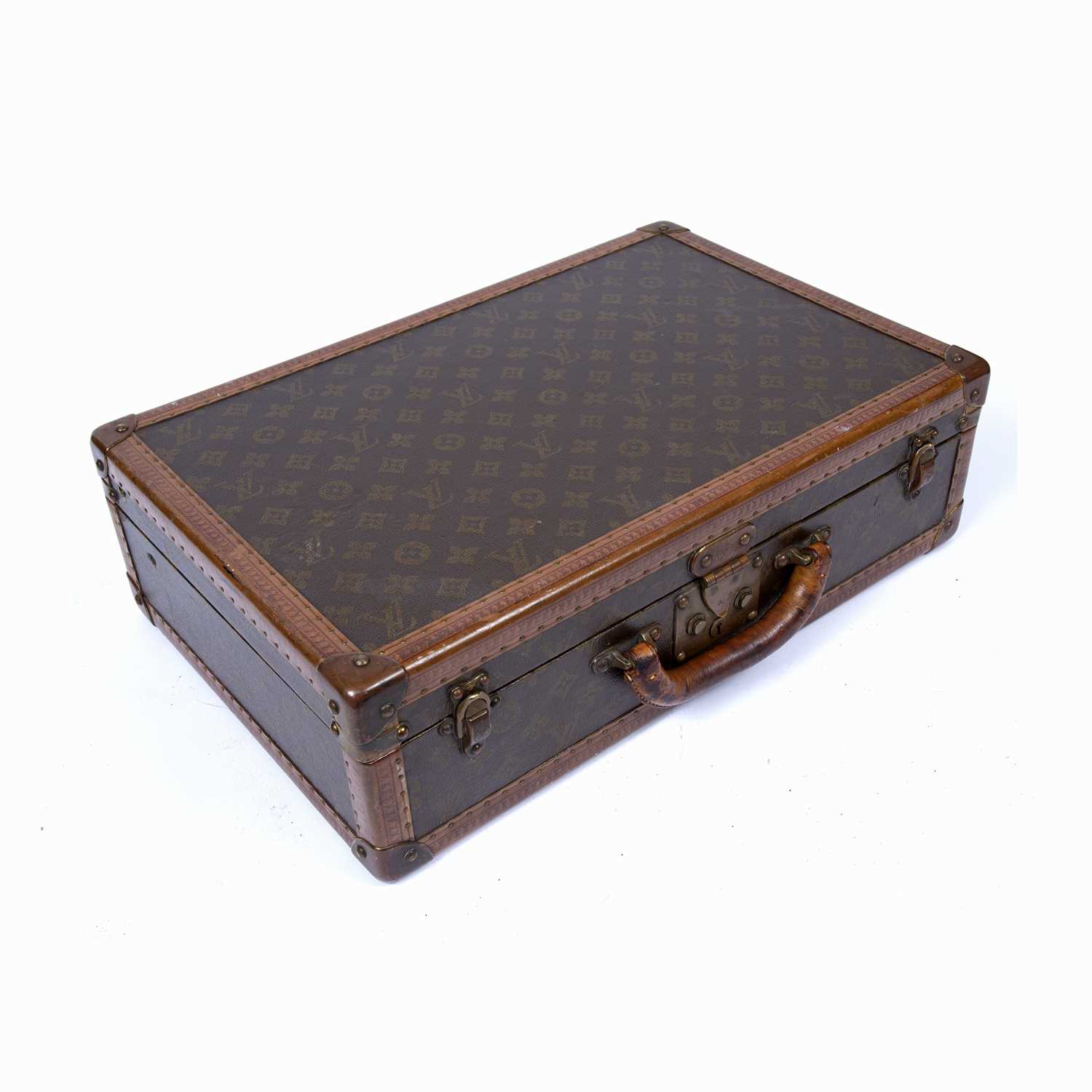 A vintage Louis Vuitton monogram small suitcase, with stamped brass lock and clasps, label to the - Image 2 of 5