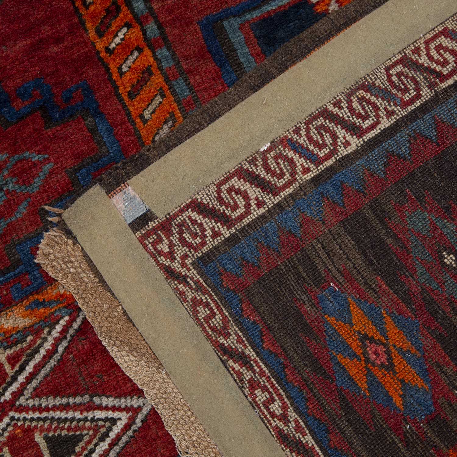 A Kasak polychrome rug with six central hooked medallions within a multiple border, 253 x 156cm - Image 2 of 2
