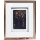 An old Greek Orthodox Icon depicting Sts Cosmos and Damian on panel, 13.2 x 9cm in a three