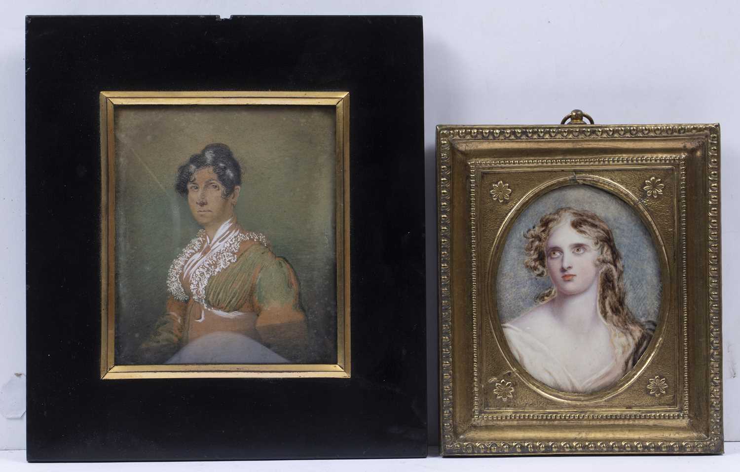 English School (19th century) - a miniature portrait of a young lady, with long blond hair and white - Image 2 of 3