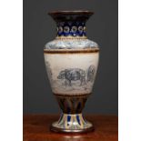 A Royal Doulton stoneware Hannah Barlow vase, with sgraffito lion and warthogs to the belly of the