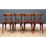 A set of four early 20th century Czechoslovakian bentwood cafe chairs each 40cm wide x 45cm deep x