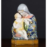 Angelo Minghetti (1822-1885) A tin glazed pottery sculpture of the Virgin and Child, signed with a