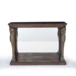 A 19th century rosewood console table with gesso moulded gilt leopard monopodia supports to the