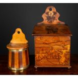 A brass bound mahogany and beech salt box 15cm wide x 14cm deep x 15cm high, together with an