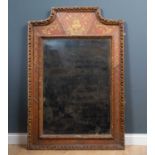 A 19th century French wall mirror with gilt frame and red and gold foliate painted slips, 100cm wide