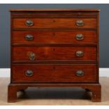 A George III mahogany small sized chest with brushing slide over four graduated drawers, all on