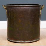 A 19th century copper log bin with brass handles, 39cm diameter x 40cm highCondition report: