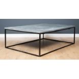 A zinc topped low rectangular occasional or coffee table with patterned nailed top and black painted