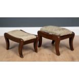A pair of Regency mahogany footstools with drop-in seats on sabre legs, 33cm wide x 20cm high x 21cm