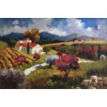 K Powell, an Italianate rural scene, signed lower right, oil on canvas, in giltwood and black