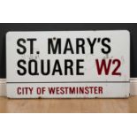 St Mary's Square W2, an enamelled City of Westminster original street sign, 81cm wide x 44cm