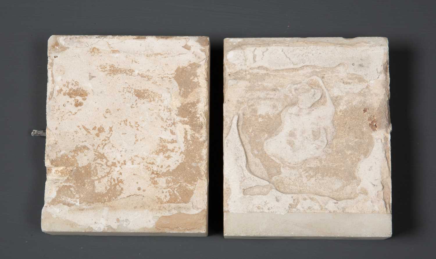 A pair of carved white marble chimney piece end blocks, 12cm wide x 9.5cm high (2)Condition - Image 2 of 3