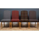 A set of four 'Ramsay' model Harris Tweed upholstered dining chairs, each chair with a different