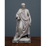 A 19th century white metal contrapposto figure of Goethe, clothed in a toga like cloak on top of