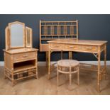 A contemporary beechwood faux bamboo style bedroom suite including a chest of drawers, 68cm wide x