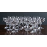 A group of fifteen Webb Glass royal yacht champagne coupes with faceted bowls and stems and circular